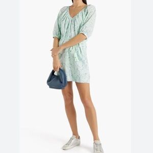 NEW Joie mint green blue belted printed 100% cotton eyelet short sleeve dress S